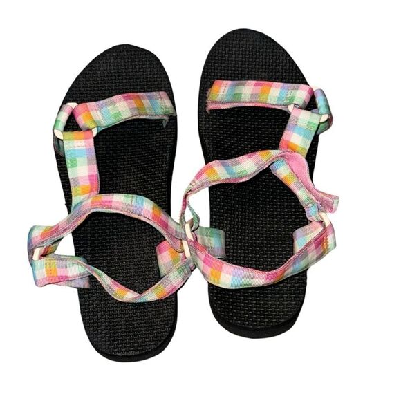 Women's Rainbow Plaid Velcro Summer Sporty Sandals - Picture 1 of 9